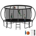 Kumix Trampoline 12FT 14FT 15FT 16FT Trampoline with Enclosure Basketball Hoop Wind Stakes 1200LBS Trampoline for 6-7 Kids/2-3 Adults Outdoor Heavy Duty Galvanized Full Spray Pumpkin Trampoline