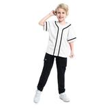 Toptie Boys Baseball Jersey Kids Button Down Jersey T Shirt Softball-white black-8T