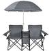 Portable Folding Picnic Double Chair W/Umbrella Table Cooler Beach Camping Gray