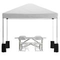 Otis Portable Tailgate/Event Tent Set-10 x10 Wheeled White Pop Up Canopy Tent 6-Foot Bi-Fold Table 4 White Folding Chairs