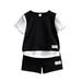 Kucnuzki 4T Toddler Boy Summer Outfits Shorts Sets 5T Short Sleeve Contrast Color Cozy Tops Elastic Cozy Shorts 2PCS Set Black