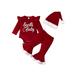 Pudcoco Baby Girls Pants Set Christmas Romper Set Pants Hats Newborn Outfit Cute Toddler Baby Girl Outfits
