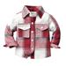 Winter Savings Clearance VSSSJ Toddler Baby Boys Girls Flannel Plaid Jacket Fall Winter Long Sleeve Button Down Shirt Little Kids Lapel Shacket Coats Outwear Tops with Pockets #01-Red 9-10 Years