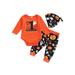 CenturyX Kids Baby Girls Boys Halloween 3Pcs Outfits Long Sleeve Romper Pumpkin Print Pants Hat Clothes Set Orange 12-18 Months