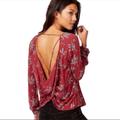 Free People Tops | Free People S Elsa Open Back Floral Pomegranate Knit Long Sleeve Blouse Top Boho | Color: Red/Tan | Size: S