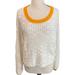 Free People Tops | Free People Home Run Sweater Cotton Crochet Knit Oversized Size M Ivory & Yellow | Color: Gold/White | Size: M