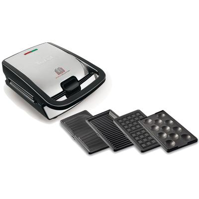 TEFAL Waffeleisen "SW854D Snack Collection", schwarz (edelstahlfarben, schwarz), B:20,3cm H:36,1cm T:28cm, Waffeleisen, inkl. 4 antihaft Plattensets, vielfältige Funktionen, erweiterbar Image