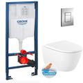 Grohe Pack WC Bâti-support Rapid SL + Cuvette suspendue Roca + Abattant softclose+ Plaque Chrome