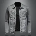 Veste en jean à boutonnage simple pour hommes manteau en denim coupe couvertes coton col