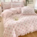 Bonenjoy-Juste de Couette Rose avec Volants 100% Coton Imprimé Floral pour Lit King et Fille