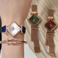 Montre en losange pour femmes bracelet carré de luxe pour dames Quartz boucle magnétique couleur