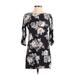 Old Navy Casual Dress - Shift Crew Neck 3/4 sleeves: Black Floral Dresses - Women's Size X-Small