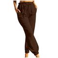 Bigersell Pants with Elastic Waist for Women Full Length Pants Women s Fashion Casual Solid Color Elastic Cotton And Linen Trousers Pants Ladies Ease into Comfort Pants