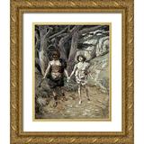Tissot James 12x14 Gold Ornate Wood Framed with Double Matting Museum Art Print Titled - Cain Leadeth Abel To Death