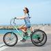 MOPHOTO 24 Adult Tricycle Folding Three Wheel Cruiser Bikes 7 Speed for Women Outdoor Cycling Foldable Trike with Low-Step Through Frame/Large Basket Cyan