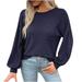 Women s Waffle Knit Sweater Tops Long Sleeve Loose-Fit Pullover Hoodie Solid Color Casual Blouse Sweatshirt