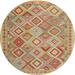 Ahgly Company Machine Washable Indoor Round Contemporary Fall Leaf Brown Green Area Rugs 6 Round