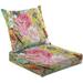 2-Piece Deep Seating Cushion Set fashion seamless fancy blossoms bird watercolor painting Outdoor Chair Solid Rectangle Patio Cushion Set