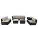 9 Pieces Patio Furniture Set Aluminum Frame Full Assembled Outdoor Sectional Rattan Sofa Set All Weather Mix Brown Wicker Conversation Set with Beige Cushions and Throw Pillows