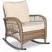 VIVIJASON Outdoor Wicker Rocking Chair Patio Rattan Rocker Chair with Cushions & Steel Frame All-Weather Rocking Lawn Wicker Furniture for Garden Backyard Porch (Beige)