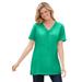 Plus Size Women's Perfect Short-Sleeve Shirred V-Neck Tunic by Woman Within in Tropical Emerald (Size 6X)