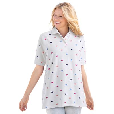 Plus Size Women's Elbow-Sleeve Polo Tunic by Woman Within in Multi Hearts (Size 3X) Polo Shirt
