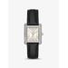 Michael Kors Mini Emery Pavé Silver-Tone and Crocodile Embossed Leather Watch Black One Size