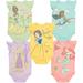 Disney Princess Ariel Tiana Jasmine Rapunzel Snow White Newborn Baby Boys 5 Pack Bodysuits Multi Newborn