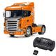 Tamiya 56338 1:14 RC Scania R470 Orange - LKW Bundle inklusive Fernsteuerung (KO 8 Kanal MC-8 MX-F TR Set 2.4G), RC-Truck, fernsteuerbarer LKW, Modellbau, Bausatz, Lastwagen, Modell