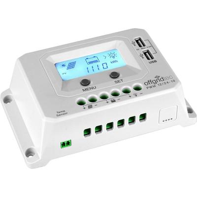 OFFGRIDTEC Solarladeregler "PWM Pro Laderegler 12V/24V - 10A USB-Port" Spannungsregler Integrierter Geräte-und Batterieschutz grau (baumarkt)