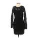 Express Casual Dress - Bodycon Crew Neck Long sleeves: Black Print Dresses - Women's Size X-Small