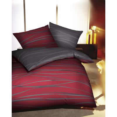 Wendebettwäsche KAEPPEL "Motion", rot (rubin, grau), B/L: 155cm x 220cm, , Feinbiber, B/L: 80cm x 80cm, Feinbiber, Obermaterial: 100% Baumwolle, Bettwäsche, Mit feinen Wellenlinien Image