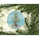 The Holiday Aisle® Beige Wellman Chinchilla Merry Christmas Ornament Ceramic/Porcelain in Gray/Green | 2.8 H x 2.8 W x 0.15 D in | Wayfair