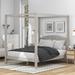 Queen Size Half-Moon Headboard Canopy Bed Straight Lines Platform Bed