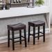 Modern Bar Stool Set of 2, No Back Artificial Leather Stool, Solid Wood Legs Sturdy and Stable for Bar Kitchen Counter
