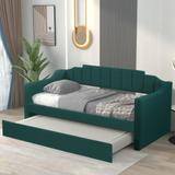 Twin Size Clean Distinct Sofa Bed Stitching Details Upholstered Daybed with Pull-out Trundle&Swooping Arms&Curved Back