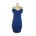 Joyce Leslie Casual Dress - Bodycon V Neck Sleeveless: Blue Print Dresses - Women's Size Medium