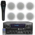 Technical Pro 1000W Bluetooth Home Amplifier and Receiver + (Qty 6) 5.25 In-Ceiling Stereo Speakers + Handheld