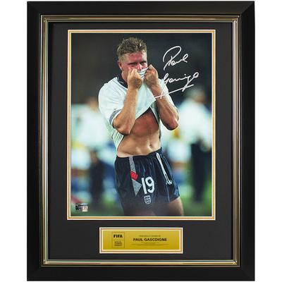 Paul Gascoigne, offizielle Unterschrift der FIFA-Weltmeisterschaft, England. Foto: Gazza's Tears – gerahmt Image