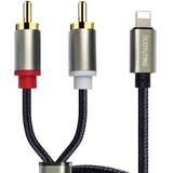 RCA to iOS Stereo Audio Y Adapter - Lighting to 2 Male RCA Audio Cable - Compatible with iPhone Speaker Amplifier Car etc. - 3.4ft