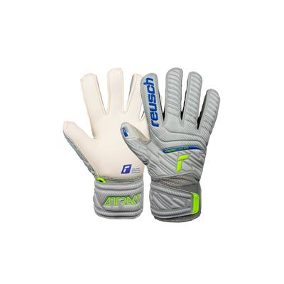 Torwarthandschuhe REUSCH "Attrakt Grip Finger Junior", Kinder, Gr. 6, grau (grau, weiß), 30% Polyester, 25% Elastodien, 9% Polypropylen, 6% Baumwolle, sportlich, Handschuhe, für alle Spielfeldoberflächen