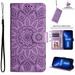 Nalacover Embossed Pattern Wallet Case for iPhone 14 Pro Max 3D Flower Pattern Luxury PU Leather Flip Folio Case with Card Slots Holder Kickstand Magnetic Clasp Wrist Strap Shockproof Cover Purple