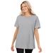 Plus Size Women's Thermal Short-Sleeve Satin-Trim Tee by Woman Within in Heather Grey (Size 1X) Shirt