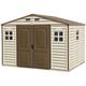 DURAMAX Abri PVC Woodstyle PREMIUM - 7,68m² - Kit fondation + 3 fenêtres - beige