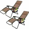 2PC Zero Gravity Chairs Lounge Patio Folding Recliner Beige W/Cup Holder