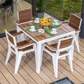 Inval Madeira 5-Piece Resin Outdoor Patio Dining Table Set with 4 Armchairs White/Teak