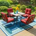 MF Studio 5-Piece Outdoor Patio Set with C-shape Padded Rocking Chairs&37 Square Dining Table 4 Seats for Dinner&Party Red Cushion