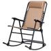 Beige Folding Zero Gravity Rocking Chair Rocker Porch Outdoor Patio Headrest