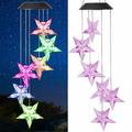 Wind Chime Solar Light Color Changing LED Solar Mobile Blue Star Wind Chime Solar Light Wind Mobile Portable Waterproof Outdoor Decorative Romantic Wind Bell Light for Patio Garden Home Party