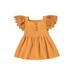 ZIYIXIN Newborn Baby Girls Princess Dress Solid Lace Fly Sleeve Button A-Line Mini Dress Tangerine Yellow 0-3 Months